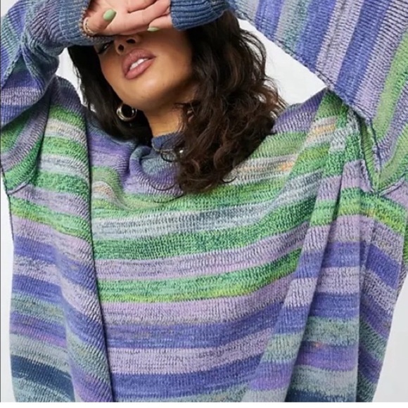 Free People Colorful Striped Crew Neck Sweater women’s size large - Picture 7 of 10